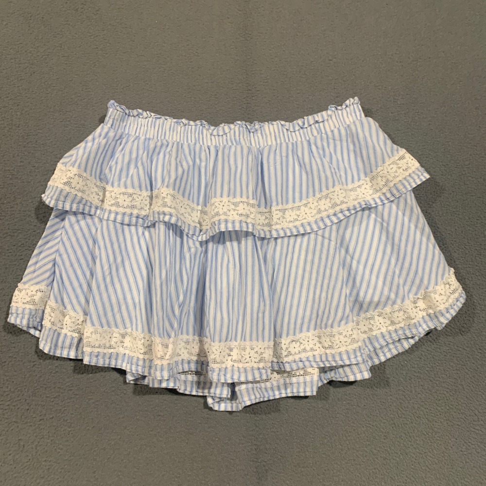 Wild Fable Skort Women Small Blue White Striped Lace Ruffle Coastal Cottagecore